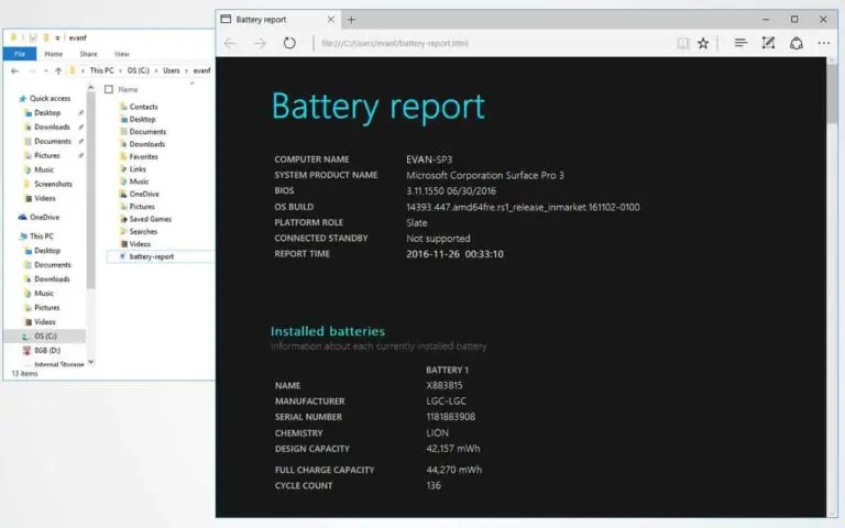kiểm tra báo cáo pin của Surface